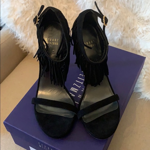 NIB Stuart Weitzman Love Fringe Size 7 Black Suede - Picture 3 of 10